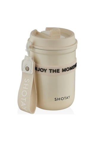 Shotay Strow Çelik Termos Mug 410ml Krem Krem