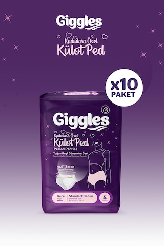 Giggles Külot Ped 52-100 Bel Ölçüsü 360 Esnek Beden Sızdırmaz Regl Gece Külodu 10 Paket 40 Adet