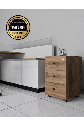 Keson Rafineri Çekmeceli Merkezi Kilit Ofis Dolabı Mdf Ceviz