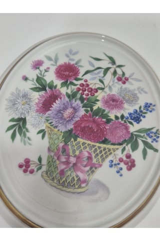 Vintage Dekoratif Çiçek Temalı Porselen Duvar Tabağı 13,5cm 001