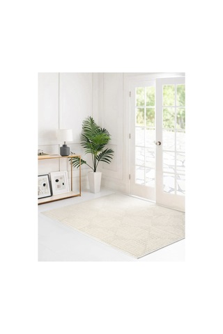 Modern Koton Bukle Kilim Lateks Taban 60x100/80x120/80x200/80x300/80x150/120x180/160x240-749 Krem