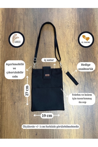 Aksesuarsepeti El Yapımı Cepli Ayarlanabilir Askılı, Kılıf Çanta, Tablet Kılıfı, Kitap Çantası, Organizer Çanta, Siyah