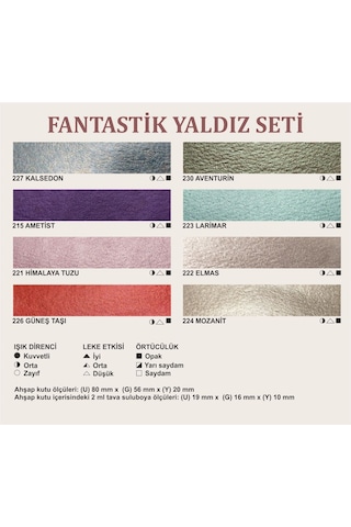 Şemse El Yapımı Yarım Tava Taş Yaldız Suluboya Seti Fantastik Yaldızlar 8'li