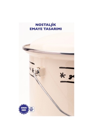 Mood Ahşap Detaylı Emaye Yoğurt/bakliyat Bakracı 20cm-3 Litre-tüm Ocaklarla Uyumlu Bej