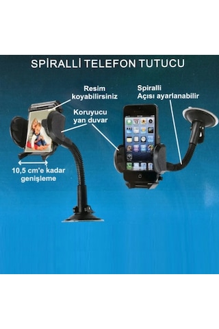 Carub Üniversal Spiralli Vantuzlu Ayarlanabilir Koruyucu Araç İçi Telefon Tutucu