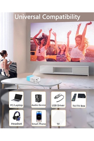 B0cz Mini Projektör, Full Hd 1080p Taşınabilir Projektör, Ev