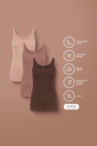 Auw Basic Kadın Derin Yaka Atlet Modal Pamuk 3'lü - Softfit Latte,bitter,bronz