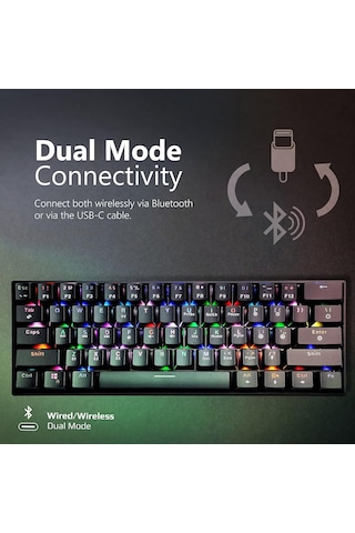 Vertux Oyun Klavyesi, Mekanik Tkl%80, Kablosuz Bluetooth Ve Usb-c