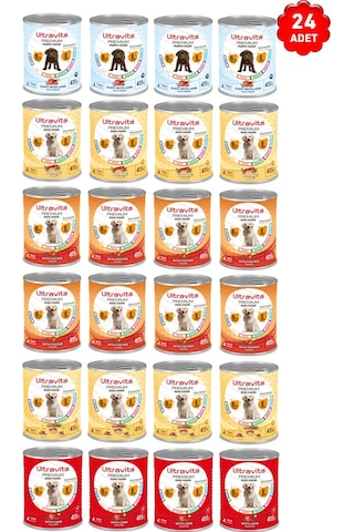Ultravita Premium Yüksek Proteinli Karışık Etli Konserve Köpek Maması 24 x 415 G