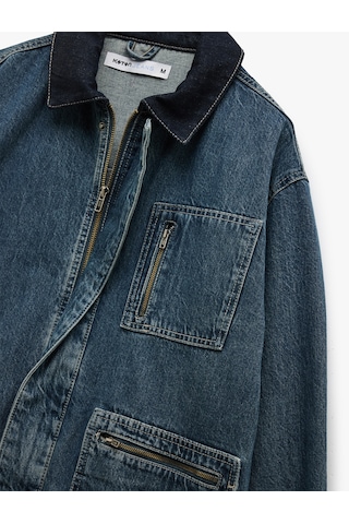 Koton Pamuklu Oversize Uzun Kollu Fermuar Detaylı Denim Ceket İndigo Stone 5sam50024nd İndigo - Taş Çok Renkli