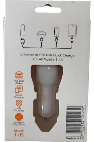 Megatech T05 Araç Çakmaklık Şarj Cihazı, 2 Usb, 3.4a, Beyaz