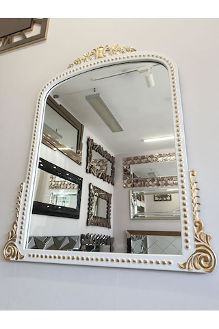 Ayna Denizi Lady White Gold Model Beyaz Altın Renk Dekoratif Ayna Altın - Beyaz