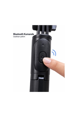 Seyahat Ve Günlük Kullanım İçin Bluetooth Kumandalı Siyah Selfie Çubuğu - Lisinya