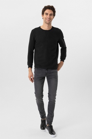 Süvari Siyah Slim Fit Armürlü Bisiklet Yaka Triko Kazak-36351 Siyah