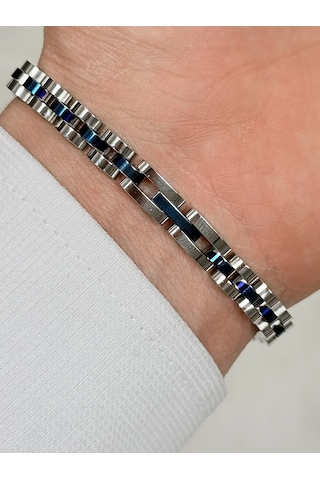 Lacivert Ve Gümüş Çelik Erkek Bileklik Frj10155a-l 2 Yıl Garantili Hediye Paketli Gümüş Lacivert