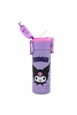 Kuromi Çift Fonksiyon Kapaklı Çelik Matara 600ml .