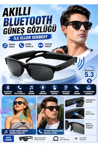 Xg88 Akıllı Güneş Gözlüğü Bluetooth Müzik + Çağrı + Sesli Asistan Siyah Polarize