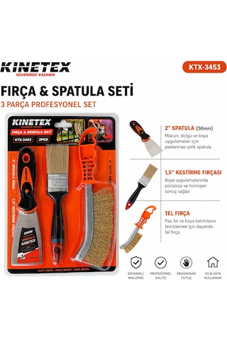 Kinetex Fırça & Spatula Seti 3 Parça Tel Fırça + Boya Fırçası + Spatula