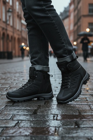 Siyah Kırışık İçi Kürklü Soğuğa Dirençli Kaymaz Taban Unisex Outdoor Bot 980 G Siyah