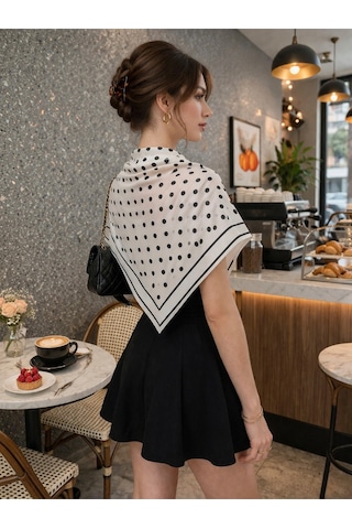 Tarzını Seç Beyaz Puantiye Model Fular Bandana Şal Estascarf 70x70 Cm