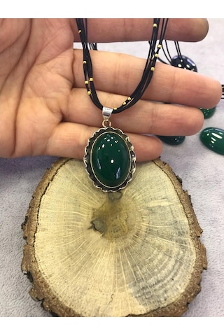 Yeşil Akik Taşlı Gümüş Kolye 925 Ayar 512653977