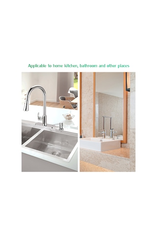 Springsun 304 Çelik Sabun Dağıtıcı 300ml - Mutfak Lavabo Banyo Entegre Sabun Verici Kolay Kurulum Gümüş