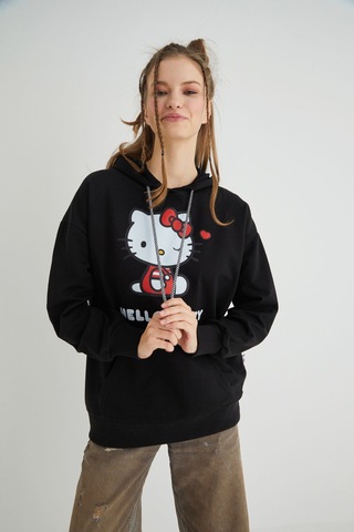 Hello Kitty Lisanslı Baskılı Kapüşonlu Oversize Fit Sweatshirt Renkli