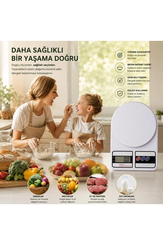 Krafz Mutfak Tartısı, Elektronik Hassas Mutfak Terazisi, Tartısı, Dijital Mutfak Tartısı, Mutfak Terazisi, 10 Kg 1 Gr Hassasiyet, Dara Özelliği Enerji Sınıfı A++ Çok Renkli