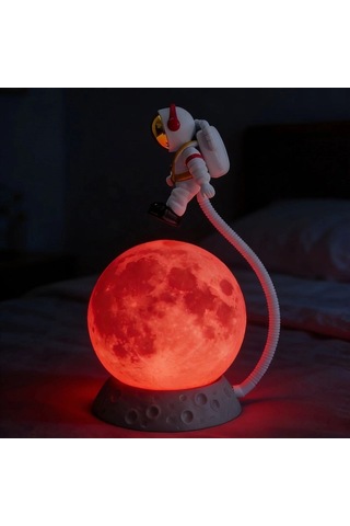 Gece Lambası 3d Ay Üzerinde Astronot Led Dokunmatik 10 Renk Değiştiren Dekor Amaçlı Çocuk Odası Masaüstü Ay Lambası .