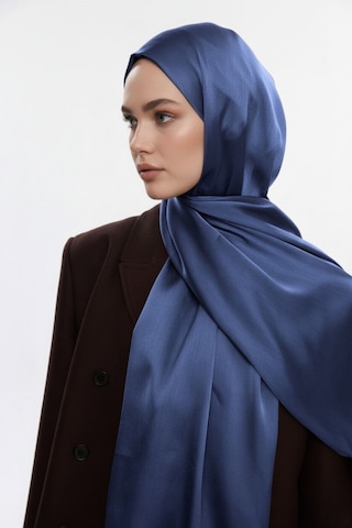 Mizalle & Yaqa Özel Saten Dokulu Mavi Şal Mavi