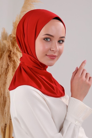Melodi Scarf Kadın Tesettür Pratik Çıtçıtlı Sandy Fular Hazır Şal Kırmızı Kırmızı