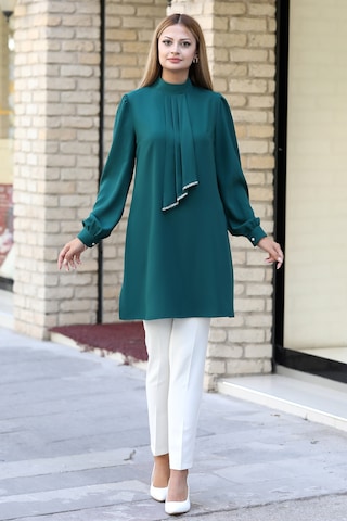 Işıltı Taş Detaylı Büyük Beden Tesettür Takım Zümrüt