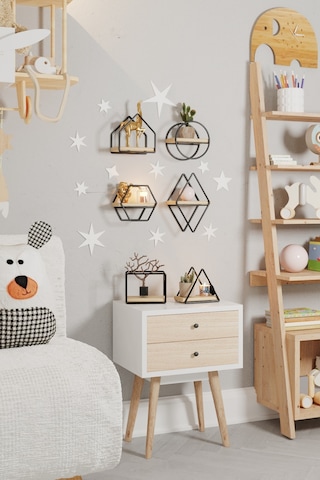 Bino Montessori Kitaplık Bebek Çocuk Odası Duvar Rafı Ahşap Minyatür Oyuncak Odası Raf 6'lı Set