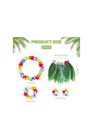 Populermarketim - Yetişkin Hawaii Kostüm Seti - Yaprak Etek Hawaii Set - 5 Parça Standart