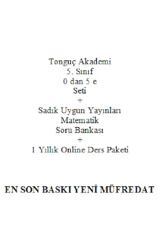 Tonguç Akademi 5. Sınıf 0 dan 5 e Seti En Son Baskı Yeni + Sadık Uygun Yayınları Matematik Soru Bankası + 1 Yıllık Online Ders Paketi