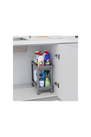 2 Katlı Tekerlekli Düzenleyici Raf, Evye Altı Kullanımı İçin Taşınabilir Mutfak Ve Banyo Organizer