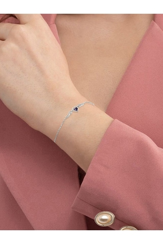 Brezza Lusso Jewelry Ametist Taşlı Melek Kanatlı Minik Kalp Kadın Gümüş Bileklik