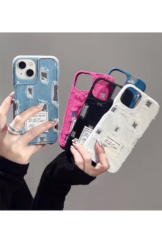 Apple Uyumlu iPhone Akfa 11 Jeans Serisi Denim Kot Desenli Premium Telefon Kılıfı Mavi