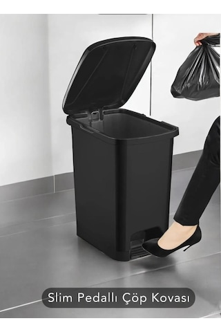 Omnipazar Srl-3028 Slim Pedallı İç Kovalı Plastik Çöp Kovası 15 Litre Siyah
