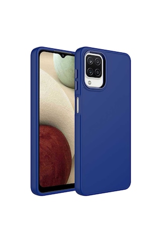 Zore Galaxy Uyumlu A12 Kılıf Metal Çerçeve Ve Buton Tasarımlı Silikon Luna Kapak - Laven Lavendery Gray