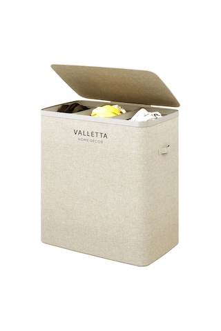 Paloma 120l Üç Yıkanabilir Bölmeli Katlanabilir Kumaş Kirli Çamaşır Sepeti Cappuccino Beige Xl