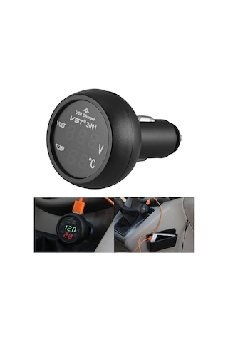 3'ü 1 Arada Dijital Led Usb Araç Şarj Cihazı Voltmetre Termometre Araç Aküsü Monitörü No.94632 Newway