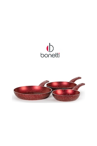 Bonetti Premium 3'lü Granit Tava Seti Yanmaz Yapışmaz Çizilmez Kırmızı 20-24-28 Cm Kırmızı