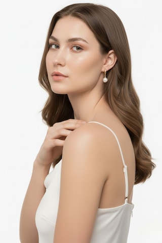 Beyaz Doğal İnci Halka Küpe 7 Mm Sarı