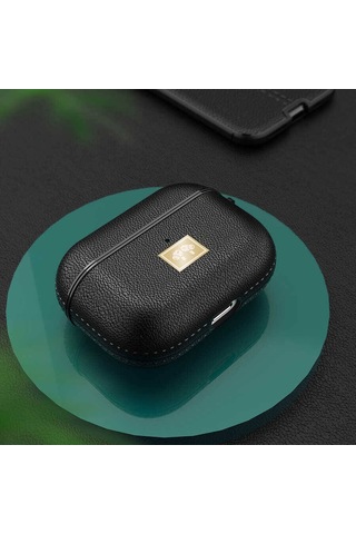Airpods Pro 2 Uyumlu Deri Görünümlü Askı Aparatlı Wlons Kılıf Siyah