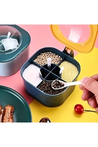 Trendooze Gaojunshop01 Sarı Mavi 4lü Büyük Kapasiteli Baharat Kutusu Seti Kapaklı Kaşıklı Mutfak Düzenleme Etkinlikli Sarı - Mavi