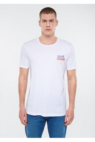 Mavi M066841-620 Beyaz Erkek Mavi Baskılı T-shirt Beyaz