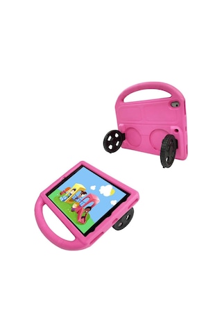 Apple Uyumlu iPad 10.2 8.nesil Zore Wheel Car Tekerlek Standlı Tablet Eva Silikon Kılıf-mor Tablet Kılıfı