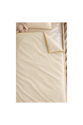 H&c Bebek Nevresim Takımı Keten Dokulu 4 Parça Biyeli Çizgili Beşik 100x150 Cm Nevresim Seti Çarşaf Sarı Krem Çizgili -sarı Biyeli