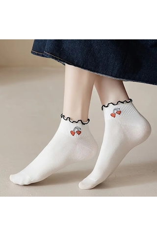 Shopiolog Sevimli Marul Desenli Bilek Çorabı Desen7 Beyaz